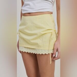 Yellow Mini Skirt with Lace Trim